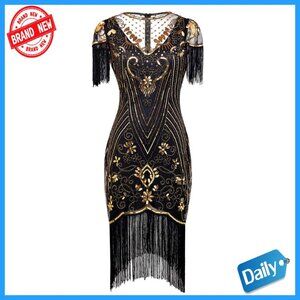 1920s Sequin Flapper Dress with Lace Neck for Gatsby Parties